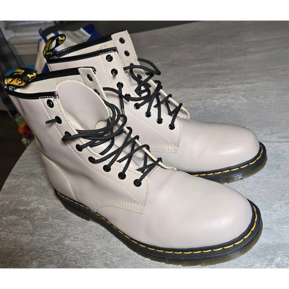 Dr. Martens 1460 Parchment Beige Leather 8-Eye Lace Up Boots Mens Size 14